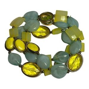 Set of Three Beaded Bracelets Light Blue and Yellow Beaded Bracelet Set